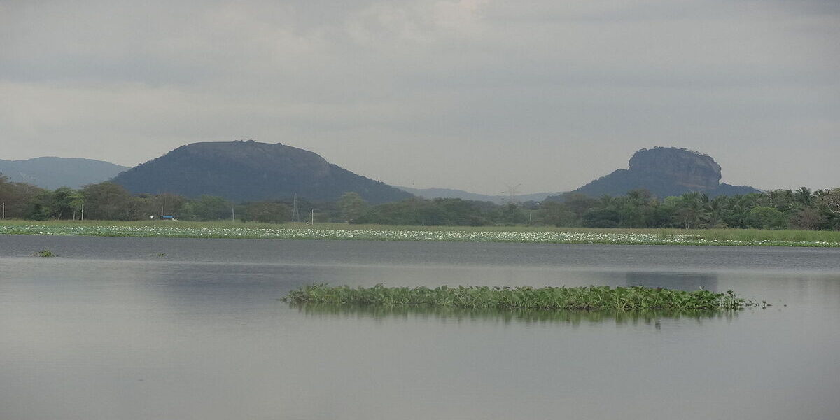 lago-hiriwadunna-sigiriya Uno de los lagos de Hiriwadunna con Sigiriya al fondo