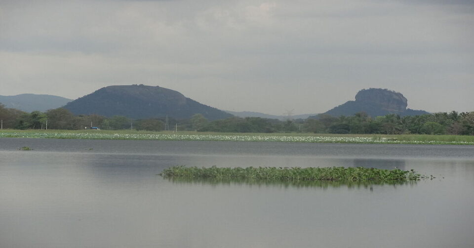 lago-hiriwadunna-sigiriya Uno de los lagos de Hiriwadunna con Sigiriya al fondo