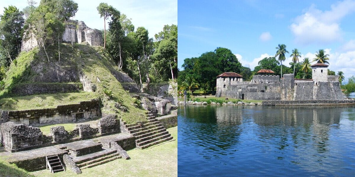 principal-ruinas-guatemala Ruinas de Yaxhá (izq.) y Castillo de San Felipe (der.), ruinas de antes y después en Guatemala