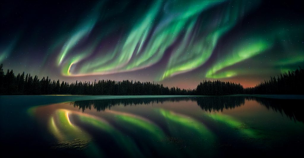 Auroras boreales en territorios del noroeste de Canadá