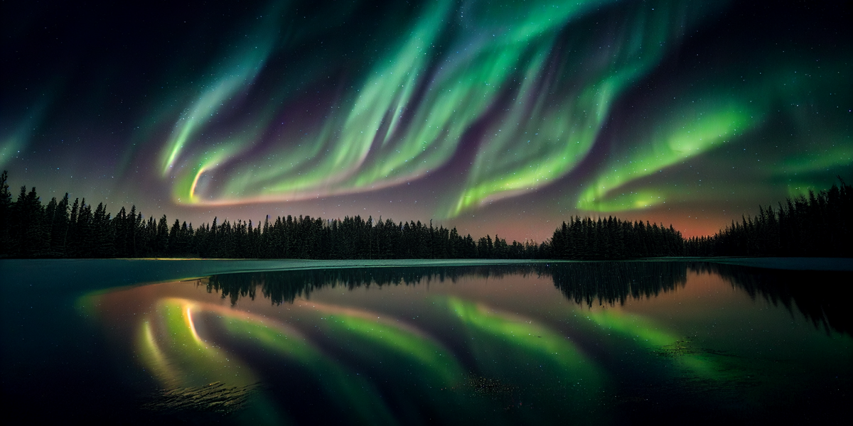 Auroras boreales en territorios del noroeste de Canadá
