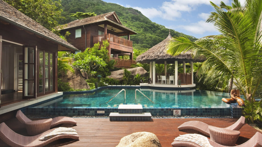 Zona de spa de un resort en Seychelles