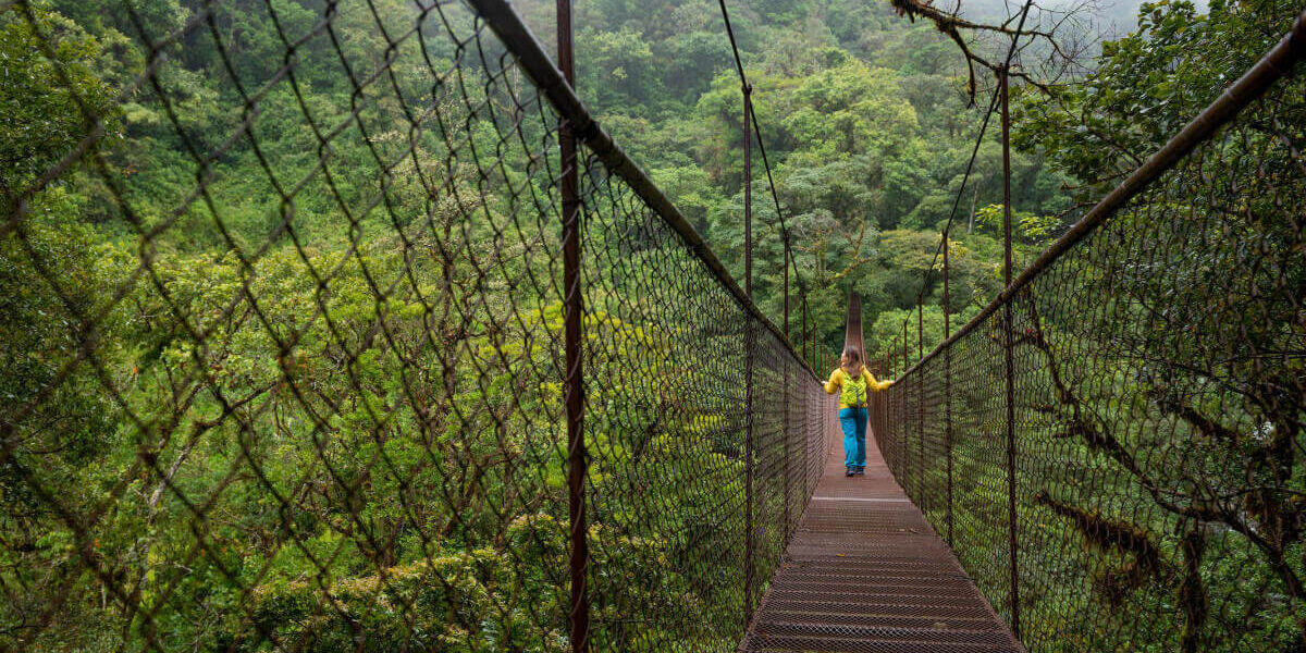 Caminar por un puente colgante en Monteverde, una experiencia de lo más aventurera en Costa Rica