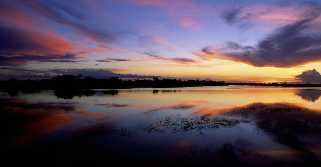 Atardecer en el Parque Nacional do Jaú, en Brasil