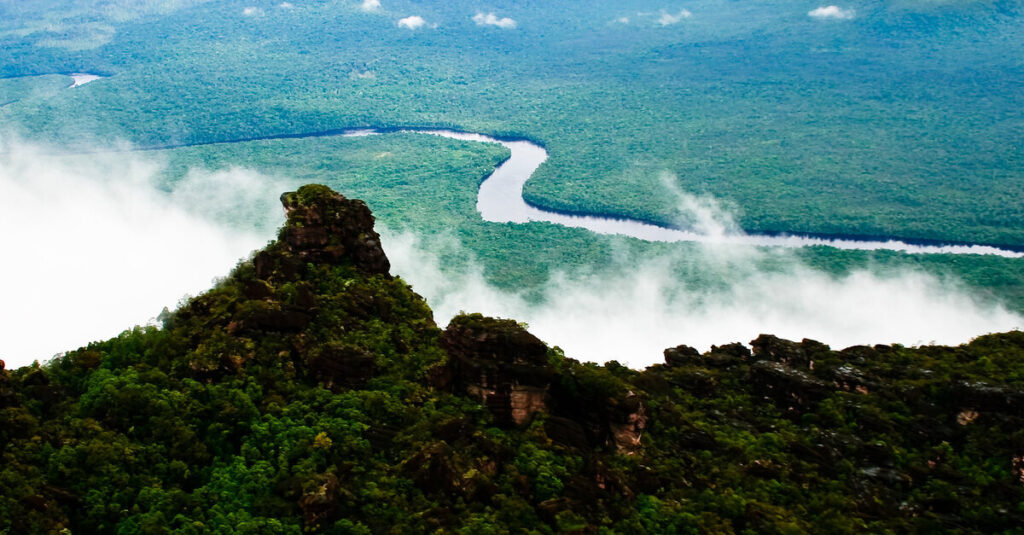 Perspectiva aérea de la zona colombiana del Amazonas, desde un tepuy